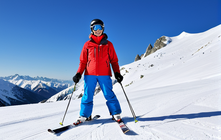 **

"A skier in a bright red jacket, fully clothed, demonstrating the athletic stance on a gentle, snow-covered slope. Perfect anatomy, correct proportions, natural pose. The background features snow-covered mountains and a clear blue sky. Focus on demonstrating proper form. Safe for work, appropriate content, professional, modest, family-friendly. High quality rendering."

**