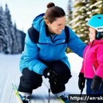Home 21 스키 강사의 고객 응대 성공 사례 - **Image Prompt: Empathetic Guidance on the Slopes**
"A female ski instructor, approximately 30-4...