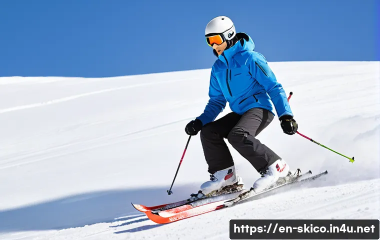 스키 강사 실기 시험 팁 - A skilled ski instructor demonstrating precise edge control on a gentle snow-covered slope during a ...