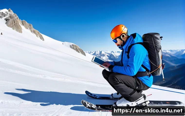 스키 강사의 기술 업데이트 사례 - A modern ski instructor wearing customized smart ski boots and bindings, demonstrating posture corre...