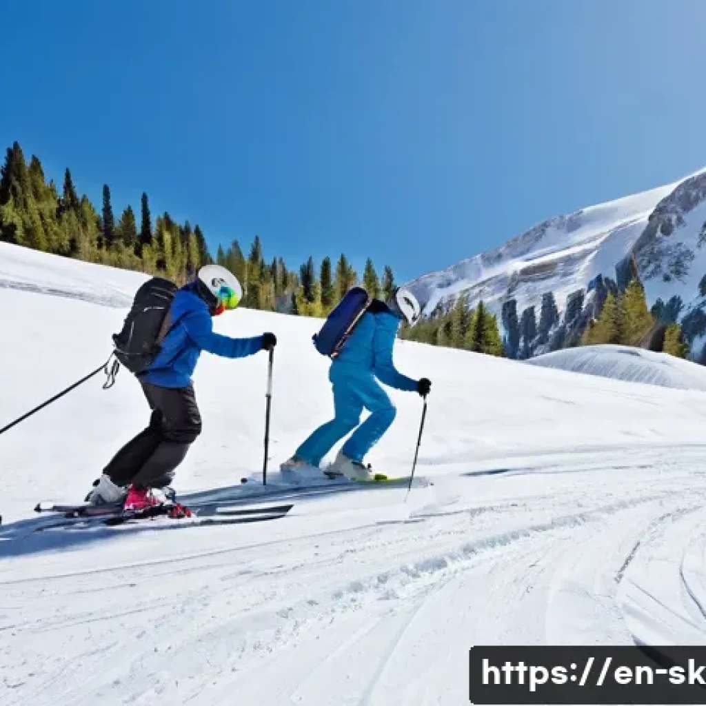 스키 강사 실습 과정 노하우 - A ski instructor adapting to changing snow conditions on a mountain slope: mid-day scene with patchy...