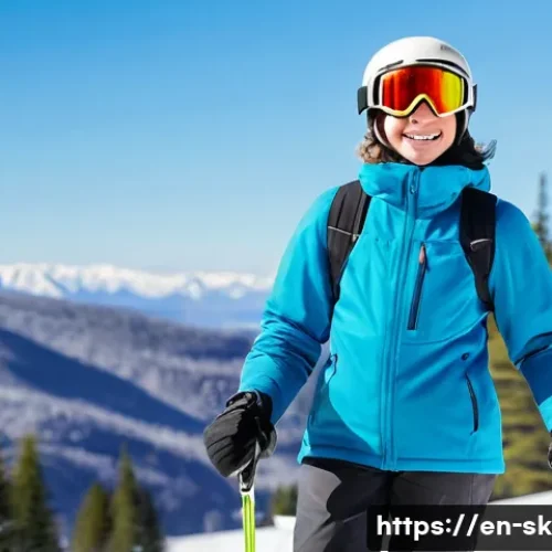 스키 강사의 고객별 니즈 분석 - A beginner skier, wearing soft boots, short skis, a helmet, and goggles, standing confidently on a g...