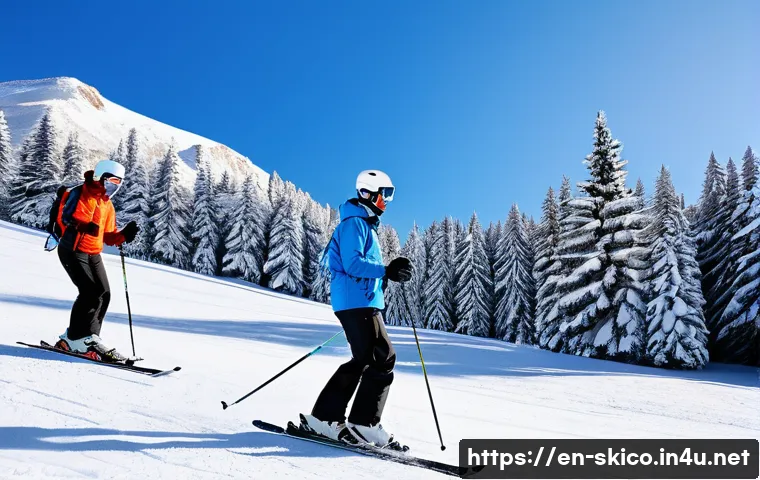 스키 강사의 명성을 높이는 방법 - A warm and engaging ski instructor demonstrating a beginner-friendly skiing technique on a gentle sn...