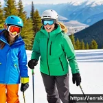 스키 강사의 글로벌 시장 진출 - A professional ski instructor teaching a diverse group of adult students on a crisp alpine slope in ...