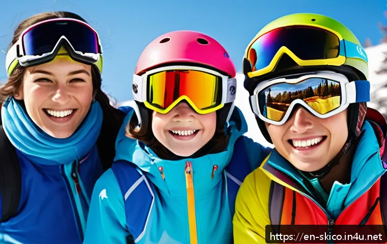 스키 강사의 단체 고객 관리 팁 - A vibrant group ski lesson scene on a sunny mountain slope, featuring diverse skiers of various ages...