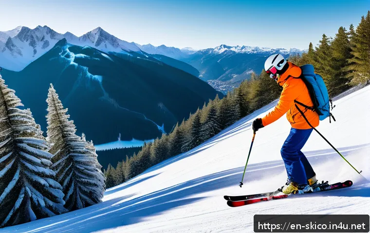 스키 강사 블로그 시작하기 - A friendly ski instructor in colorful winter gear demonstrating proper parallel turn technique on a ...
